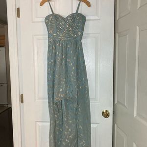 High Low blue and gold dress